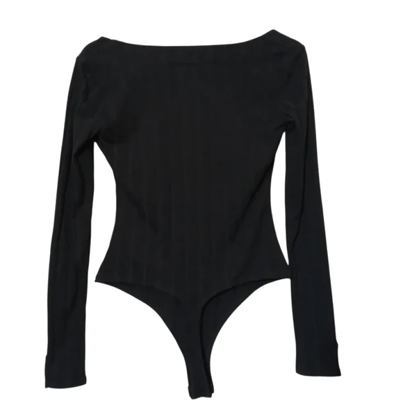 Free People Black Ribbed Bodysuit Square Neckline Party Cocktails Concerts - Picture 8 of 10